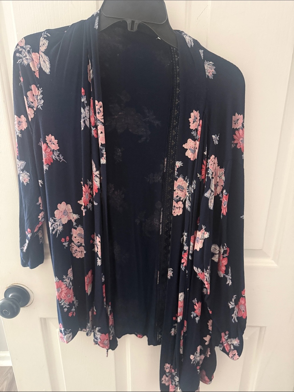 Maurices Navy Floral Open Cardigan - Pink Flowers